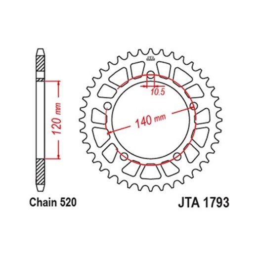 HLINÍKOVÁ ŘETĚZOVÁ ROZETA JT JTA 1793-43GLD 43 ZUBŮ, 520 ZLATÁ