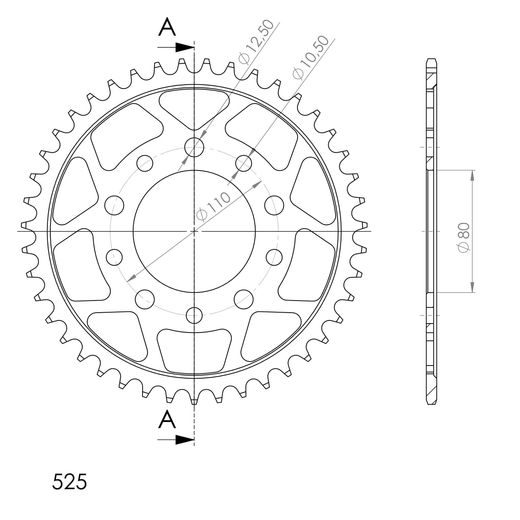 ŘETĚZOVÁ ROZETA SUPERSPROX RFE-1332:43-BLK ČERNÝ 43 ZUBŮ, 525