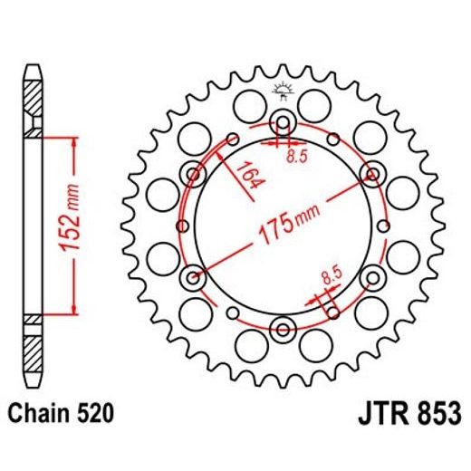 ŘETĚZOVÁ ROZETA JT JTR 853-52 52 ZUBŮ, 520