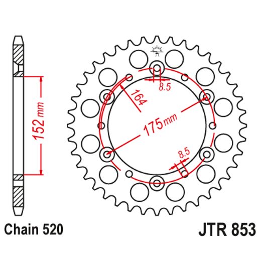 ŘETĚZOVÁ ROZETA JT JTR 853-49 49 ZUBŮ, 520