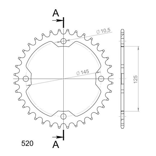 ŘETĚZOVÁ ROZETA SUPERSPROX RFE-1857:36-BLK ČERNÝ 36 ZUBŮ, 520