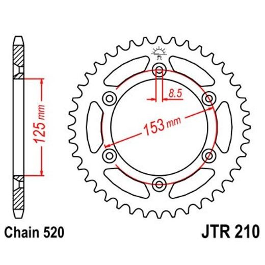 ŘETĚZOVÁ ROZETA JT JTR 210-45SC 45 ZUBŮ, 520 SAMOČISTÍCÍ, NÍZKÁ HMOTNOST