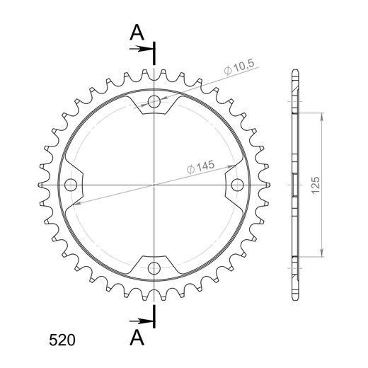 ŘETĚZOVÁ ROZETA SUPERSPROX RFE-1857:38-BLK ČERNÝ 38 ZUBŮ, 520