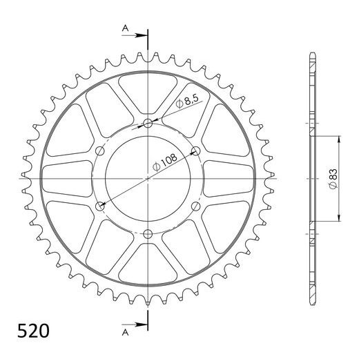 ŘETĚZOVÁ ROZETA SUPERSPROX RFE-404:47-BLK ČERNÝ 47 ZUBŮ, 520