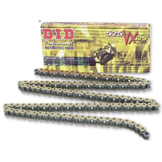 VX SÉRIE X-KROUŽKOVÝ ŘETĚZ D.I.D CHAIN 525VX3 108 L ZLATÁ/ČERNÁ