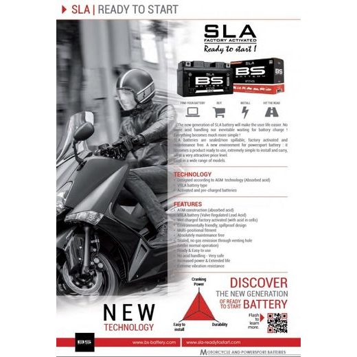 TOVÁRNĚ AKTIVOVANÁ MOTOCYKLOVÁ BATERIE BS-BATTERY BTX7L (FA) (YTX7L (FA)) SLA