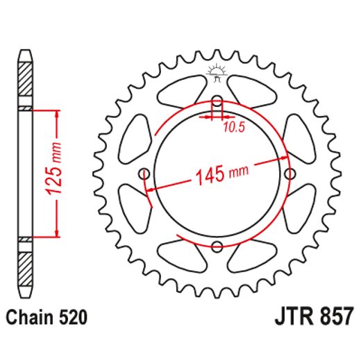 ŘETĚZOVÁ ROZETA JT JTR 857-45ZBK 45 ZUBŮ, 520 ČERNÝ ZINEK