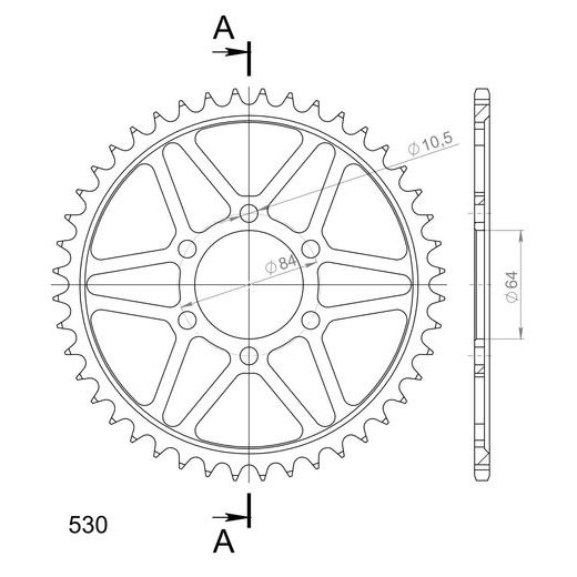 ŘETĚZOVÁ ROZETA SUPERSPROX RFE-814:44-BLK ČERNÝ 44 ZUBŮ, 530