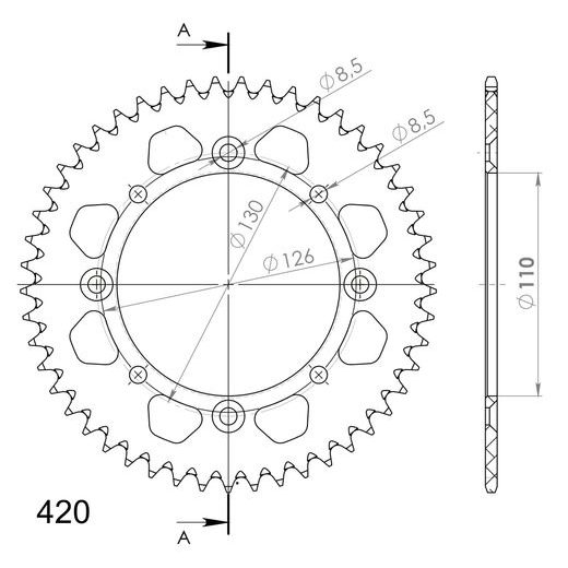 HLINÍKOVÁ ŘETĚZOVÁ ROZETA SUPERSPROX RAL-455:49-BLK ČERNÝ 49 ZUBŮ, 420