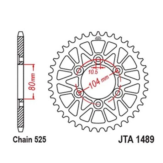 HLINÍKOVÁ ŘETĚZOVÁ ROZETA JT JTA 1489-43BLK 43 ZUBŮ, 525 ČERNÁ