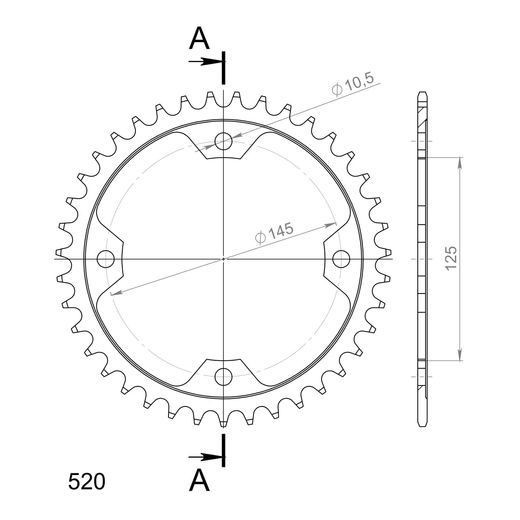 ŘETĚZOVÁ ROZETA SUPERSPROX RFE-1857:39-BLK ČERNÝ 39 ZUBŮ, 520