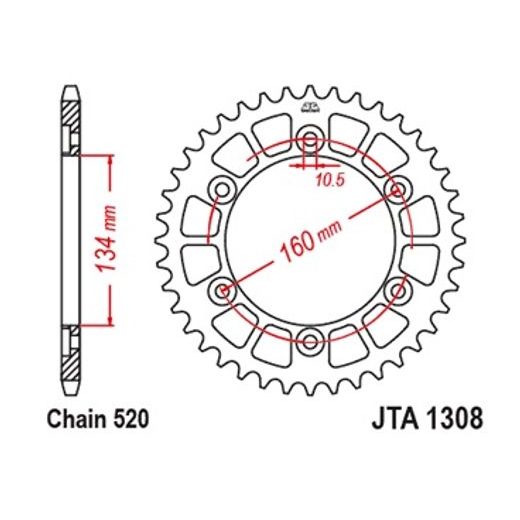 HLINÍKOVÁ ŘETĚZOVÁ ROZETA JT JTA 1308-44GLD 44 ZUBŮ, 520 ZLATÁ