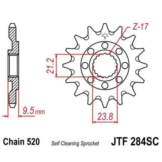 ŘETĚZOVÉ KOLEČKO JT JTF 284-14SC 14 ZUBŮ, 520 SAMOČISTÍCÍ, NÍZKÁ HMOTNOST