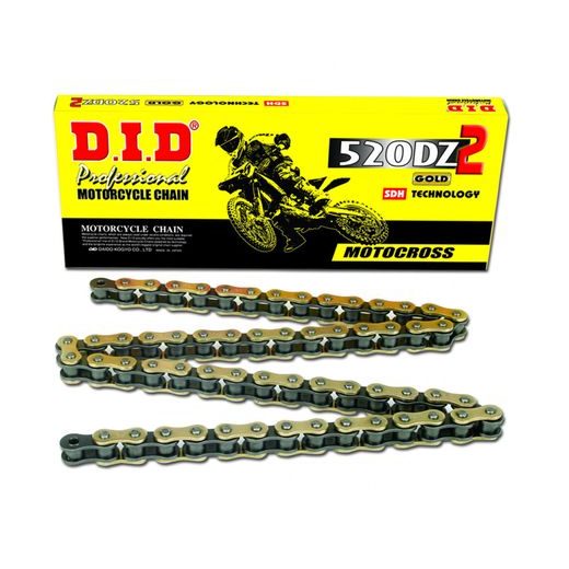 MOTOKROSOVÝ ZÁVODNÍ ŘETĚZ D.I.D CHAIN 520DZ2 SDH 118 ČLÁNKŮ ZLATÁ/ČERNÁ
