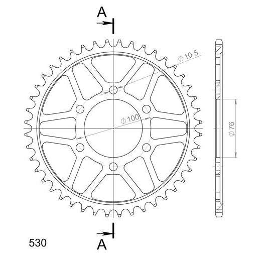ŘETĚZOVÁ ROZETA SUPERSPROX RFE-816:44-BLK ČERNÝ 44 ZUBŮ, 530