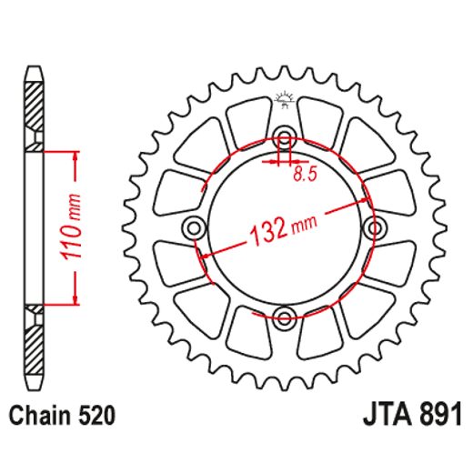 HLINÍKOVÁ ŘETĚZOVÁ ROZETA JT JTA 891-48BLK 48 ZUBŮ, 520 ČERNÁ