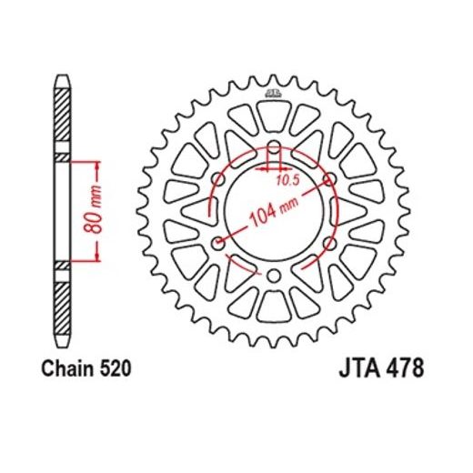 HLINÍKOVÁ ŘETĚZOVÁ ROZETA JT JTA 478-44GLD 44 ZUBŮ, 520 ZLATÁ