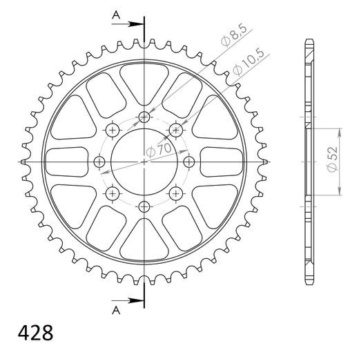 ŘETĚZOVÁ ROZETA SUPERSPROX RFE-802:46-BLK ČERNÝ 46 ZUBŮ, 428