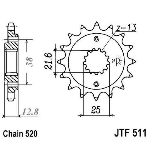 ŘETĚZOVÉ KOLEČKO JT JTF 511-15 15 ZUBŮ, 520
