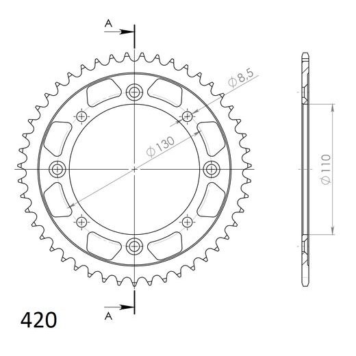 ŘETĚZOVÁ ROZETA SUPERSPROX RFE-455:47-BLK ČERNÝ 47 ZUBŮ, 420