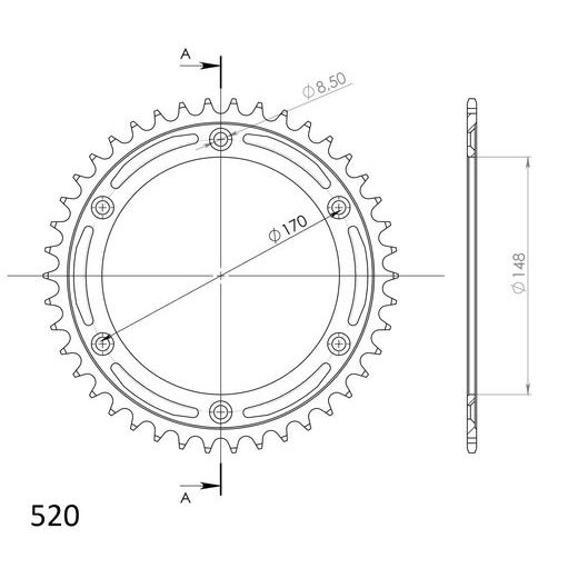 ŘETĚZOVÁ ROZETA SUPERSPROX RFE-828:42-BLK ČERNÝ 42 ZUBŮ, 520