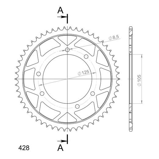 ŘETĚZOVÁ ROZETA SUPERSPROX RFE-1134:54-BLK ČERNÝ 54 ZUBŮ, 428