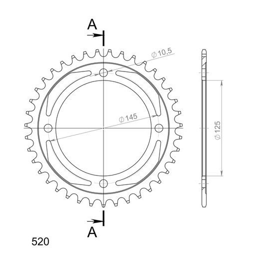 ŘETĚZOVÁ ROZETA SUPERSPROX RFE-857:39-BLK ČERNÝ 39 ZUBŮ, 520