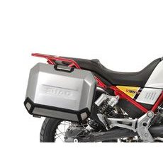 KOMPLETNÁ SADA BOČNÝCH HLINÍKOVÝCH KUFROV SHAD TERRA, 36/47 LITROVÝ BOČNÉ KUFRE, VRÁTANE MONTÁŽNEJ SADY A PLATNI SHAD MOTO GUZZI V 85 TT