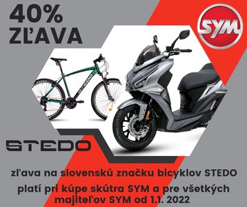 Bonus ku skútrom SYM - 40% zľava na bicykel STEDO