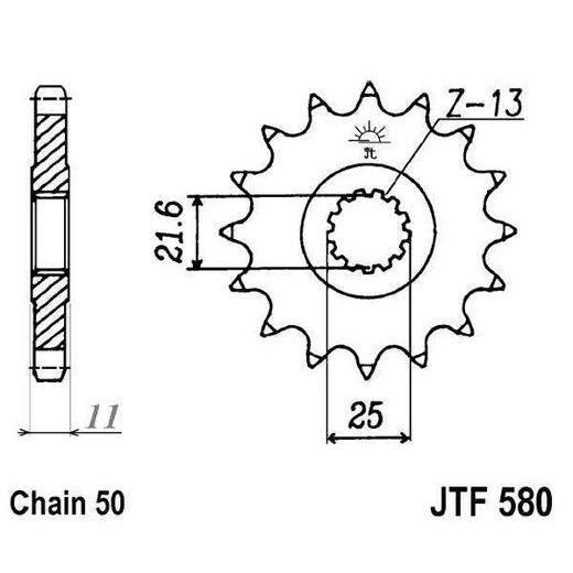 REŤAZOVÉ KOLIEČKO JT JTF 580-16RB 16 ZUBOV,530 POGUMOVANÉ