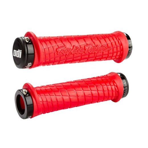 ODI GRIPS TROY LEE DESIGNS SIGNATURE ATV LOCK-ON BONUS PACK RED W/BLACK WHITE W/RED CLAMPS