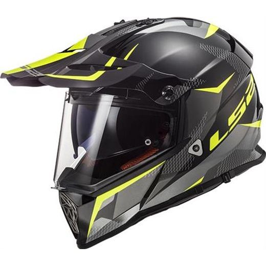 LS2 MX436 PIONEER RING BLACK TITANIUM HI VIS YELLOW