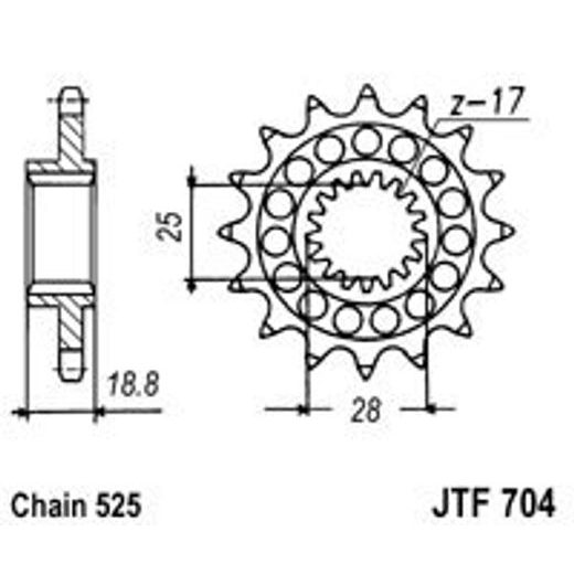 REŤAZOVÉ KOLIEČKO JT JTF 704-16RB 16 ZUBOV,525 POGUMOVANÉ