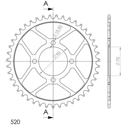 REŤAZOVÁ ROZETA SUPERSPROX RFE-1414:43-BLK ČIERNA 43 ZUBOV,520