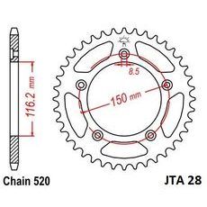 Hliníková reťazová rozeta JT JTA 28-43 43 zubov,520