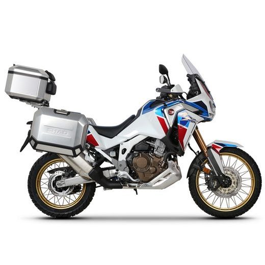 KOMPLETNÁ SADA HLINÍKOVÝCH KUFROV SHAD TERRA, 37 LITROVÝ VRCHNÝ KUFOR, 36/47 LITROVÝ BOČNÉ KUFRE, VRÁTANE MONTÁŽNEJ SADY A PLATNI SHAD HONDA CRF 1100 AFRICA TWIN