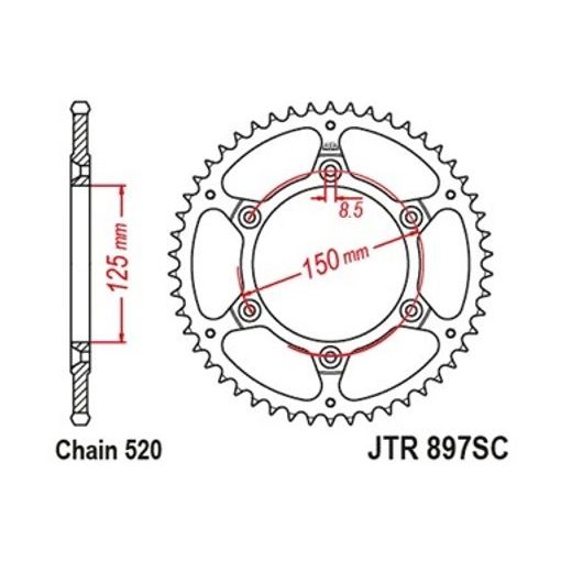 REŤAZOVÁ SADA EK - STRIEBORNÝ CHAIN 520 SRO, O-KRÚŽOK, CHK FRONT SPROCKET JT, CHK REAR SPROCKET JT PRE KTM EXC-F 350 2024