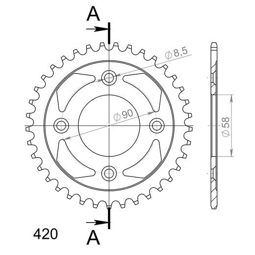 REŤAZOVÁ SADA EK - STRIEBORNÝ CHAIN 420 SH, NON-SEALED, CHK FRONT SPROCKET SUPERSPROX, CHK REAR SPROCKET SUPERSPROX PRE HONDA XR 50 R 2003-2004