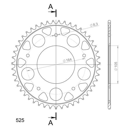 ŘETĚZOVÁ SADA EK - STŘÍBRNÝ ŘETĚZ 525 SRO, O-KROUŽEK, KOLEČKO SUPERSPROX, ROZETA SUPERSPROX PRO APRILIA SRV 850 2012-2016