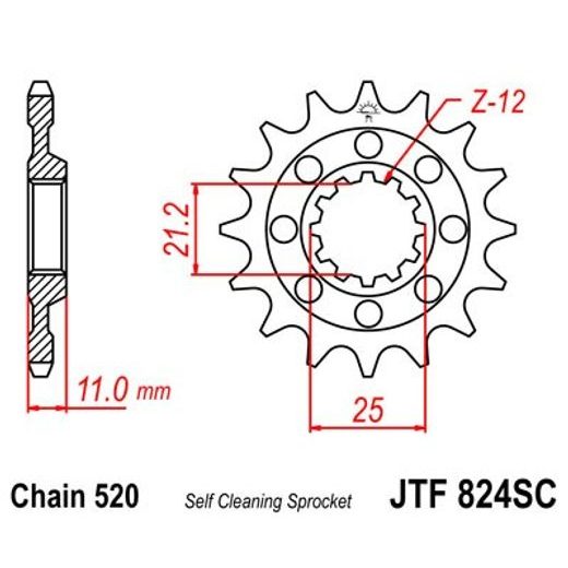 ŘETĚZOVÉ KOLEČKO JT JTF 824-13SC 13 ZUBŮ, 520 SAMOČISTÍCÍ, NÍZKÁ HMOTNOST