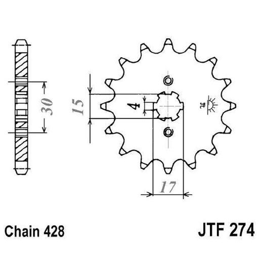 ŘETĚZOVÉ KOLEČKO JT JTF 274-15 15 ZUBŮ, 428