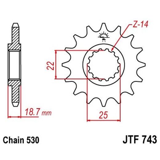 ŘETĚZOVÉ KOLEČKO JT JTF 743-14 14 ZUBŮ, 530