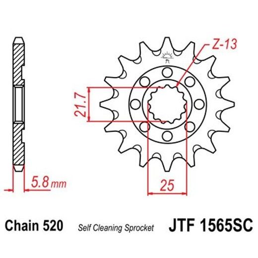 ŘETĚZOVÉ KOLEČKO JT JTF 1565-13SC 13 ZUBŮ, 520 SAMOČISTÍCÍ, NÍZKÁ HMOTNOST