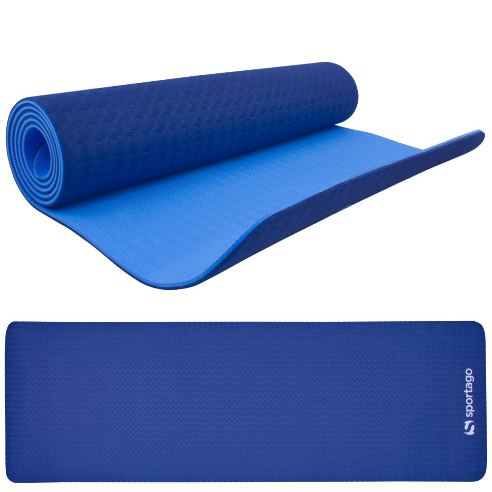 Levně Podložka na cvičení Sportago TPE Yoga dvouvrstvá 173x61x0,6 cm Modrá