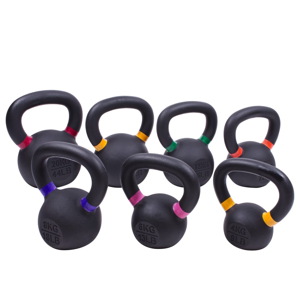 Sada powdercoated kettlebellu Sportago Ironside - 4 + 6 + 8 + 10 + 12 + 16 + 20 kg