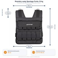 Rozměry zátěžové vesty Sportago Fortis 10 kg a doporučený obvod pasu 75 až 140 cm