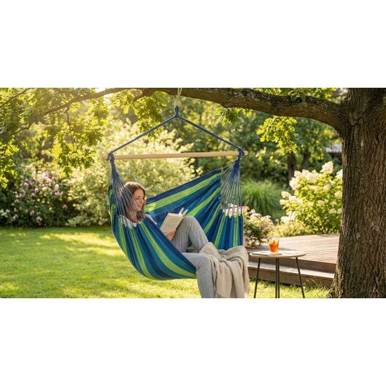 Závesné hojdacie kreslo Sportago Playa, do 120 kg, zelená/modrá