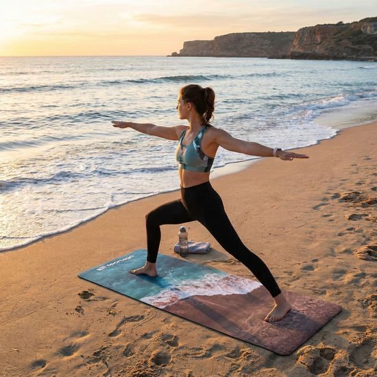 Designová TPE podložka na jógu Sportago s mikrovláknem 183x61 cm - pacific