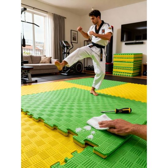 Sportago Tatami Taekwondo podložka 100x100cm žlutá-zelená