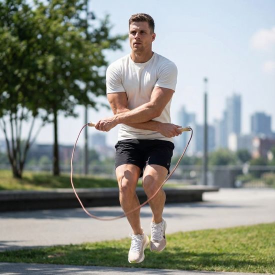 Kožené švihadlo Sportago Skippy s dřevěnými ručkami